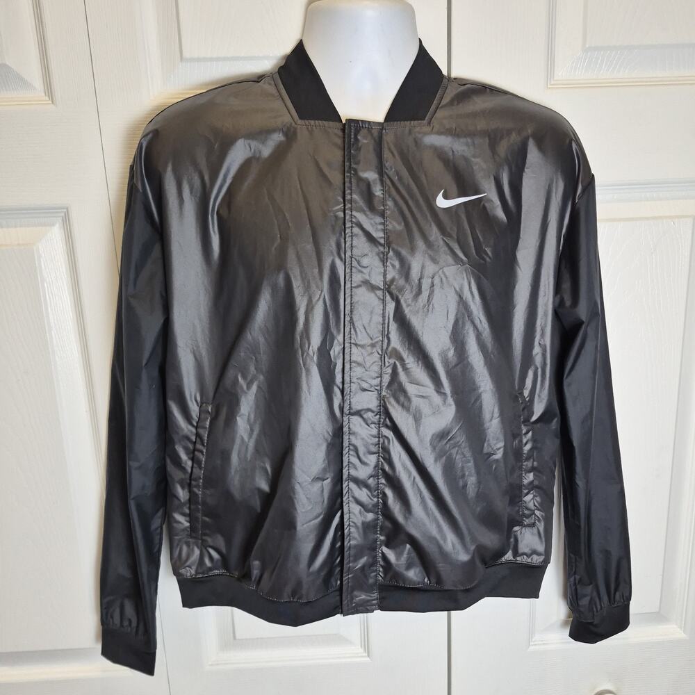 Nike Running Women’s Bomber Jacket Black Reflective Logo Lightweight Zip Size M